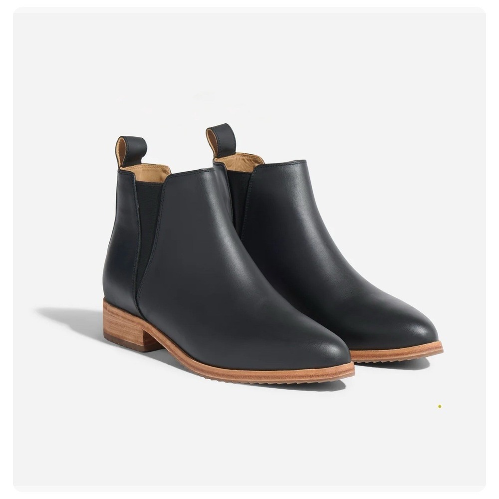Nisolo Black Leather Chelsea Ankle Boots with Tan Sole
